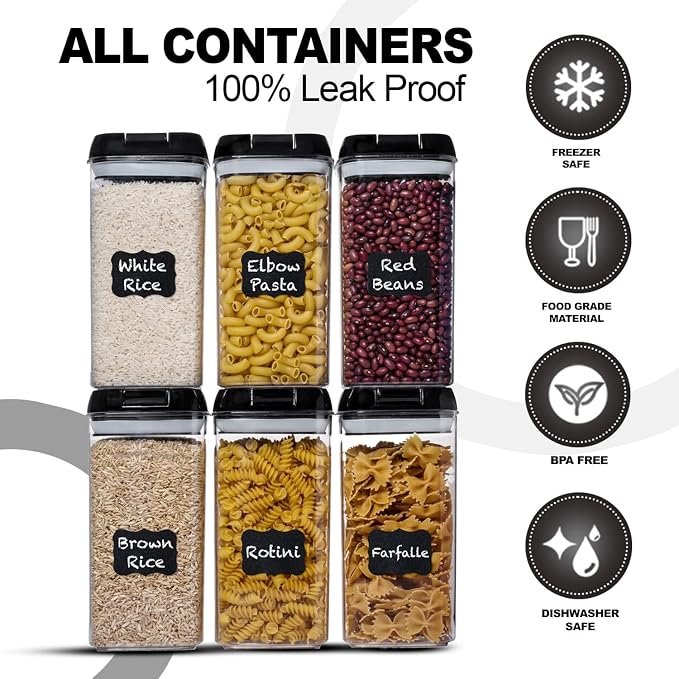 Shazo 6 PC (1.2L) Airtight Food Storage Containers Set & 6 PC (0.5L) Food Storage Containers With Airtight Lids - BPA Free Clear Plastic Storage containers for Kitchen & Pantry Organization - Image 8