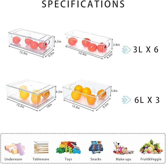 9 Pack Stackable Refrigerator Organizer Bins Pull-Out Drawers for Fruit and Veggies Storage Organizer for Fridge Clear Drawer Containers with Handle Divided Organization for Produce Saver - Image 3