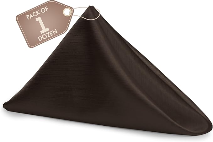 17x17-Inch Shantung Cloth Napkins, Espresso, Set of 12 | Bulk Case of 1 Dozen, Satin, Square, 100% Polyester Fabric, Reversible, Faux Dupioni Silk Reverse Side, Machine Washable by UltimateTextile