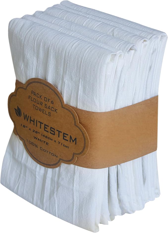Flour Sack Towels | Tea Towel for Crafts | Kitchen | Dish | Cotton Blank Towel for Embroidery | Baking Bread Proofing Linen Cover | Super Absorbent Quick Dry | 6 Pack 18"x28" White by WHITESTEM