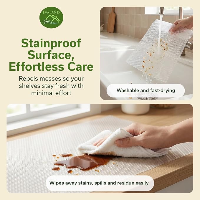 EVALAND Shelf Liner Cabinet Liner Non-Adhesive Drawer Liner 19.6 in x 33 FT | Non-Slip, Washable, Waterproof, Fridge Liners, Contact Paper, Shelf Liners for Cabinets, Kitchen, Refrigerator, Clear - Image 5