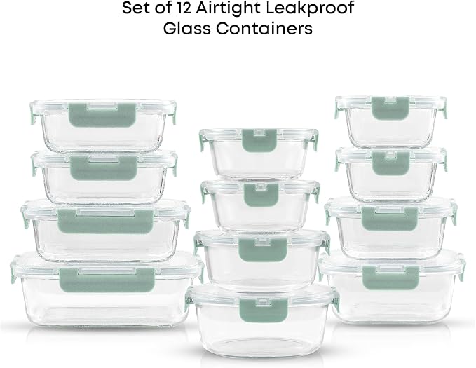 JoyJolt 24pc Borosilicate Glass Storage Containers with Lids | 12 Airtight/Freezer Safe Food Storage Containers for Pantry and Kitchen | Meal Prep Container for Lunch | Glass meal Set - Image 3