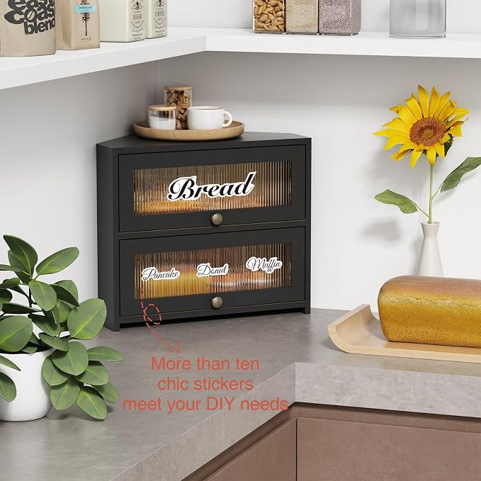 Goozii Corner Bread Box for Kitchen Countertop, Double Layer Large Breadbox for Counter Top, 2 Tier Roll Up Vintage Farmhouse Homemade Bread Storage Container Holder Keeper for Cabinet (Black) - Image 6