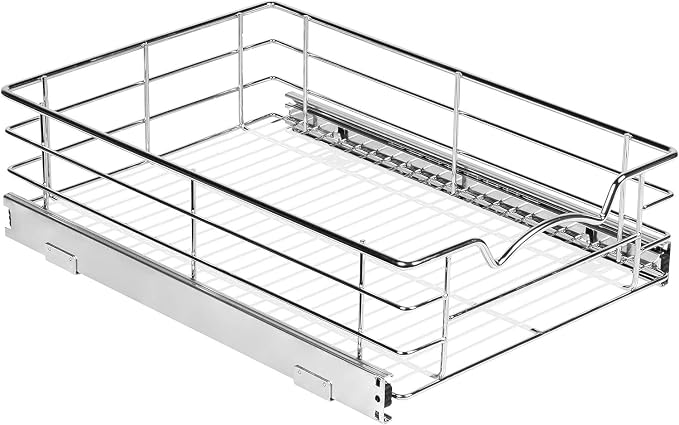 HOLDN’ STORAGE Pull Out Cabinet Organizer, Pantry Drawer, 14"W x 21"D x 5"H | Heavy-Duty Full-Extension, Roll Out Shelf for Pots, Pans & Under Sink Storage, Chrome, Require a 15.25"W Cabinet Opening by HOLDN%E2%80%99STORAGE