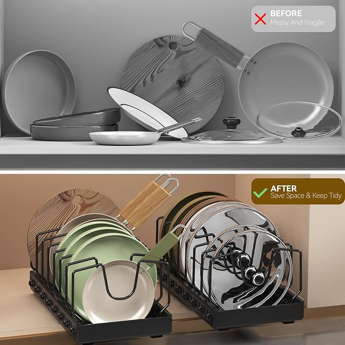 Black Pull Out Pot Lid Organizer, Cabinet Pan Rack | 8 Dividers - Image 4