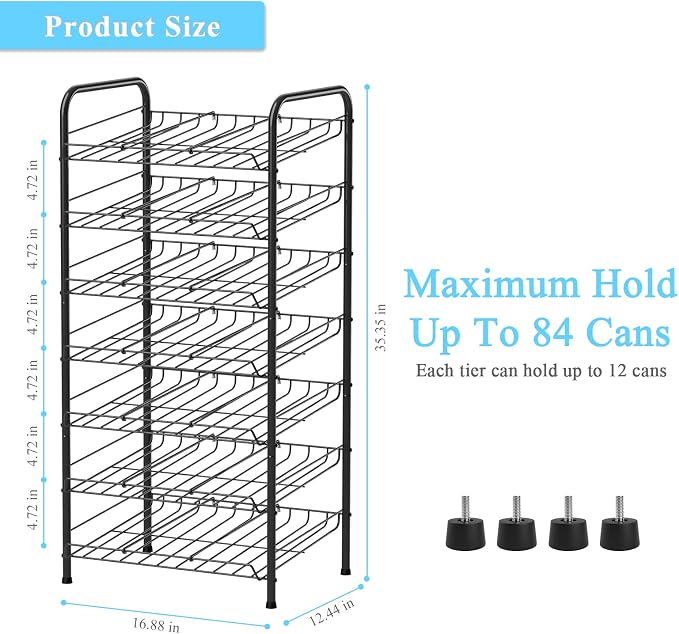 Vrisa Can Organizer for Pantry 7-tier Can Rack Organizer Metal Can Storage Dispenser Rack Holds up to 84 Cans for Canned Food Kitchen Cabinet or Pantry Shelf Black - Image 2