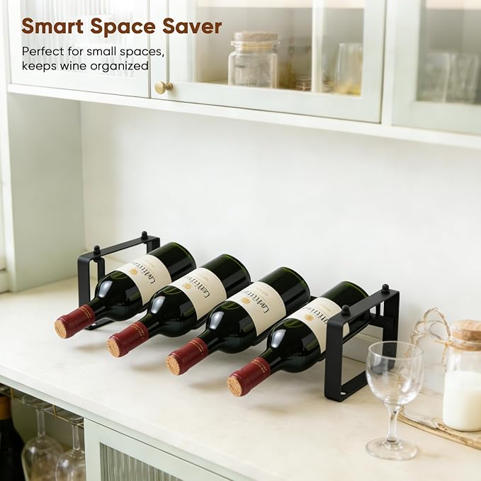 Wine Rack for Countertop – Stackable Freestanding Bottle Organizer for Kitchen, Pantry, Bar Cabinet & Small Spaces – Compact Metal Shelf & Modular Storage Stand (1-Tier) - Image 3