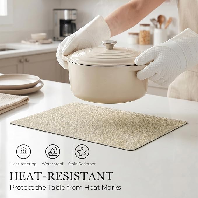 Romanstile Vinyl Placemats Set of 4, Reversible Faux Leather Heat Resistant Wipeable Table Mats, Waterproof Washable Non-Slip Table Placemats for Dining/Kitchen/Party/Outdoor (Black Beige, 12" x 17") - Image 3