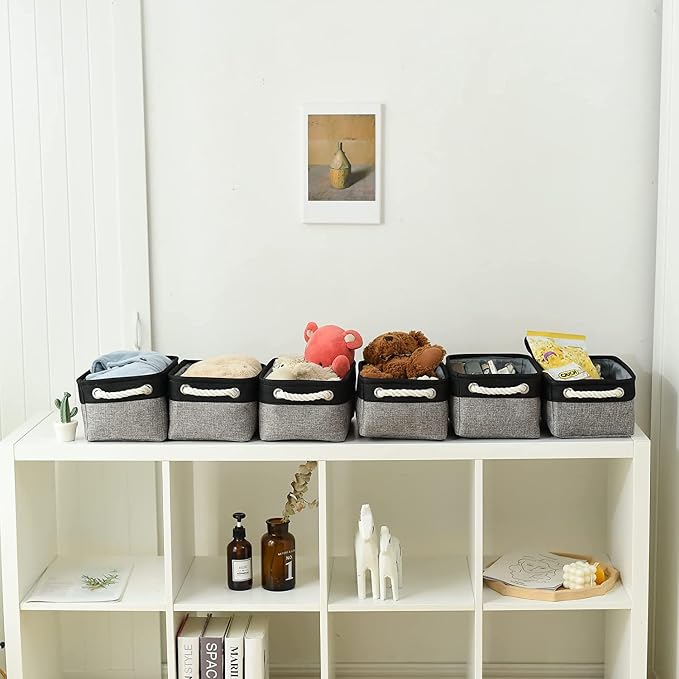 Storage Basket for Organizing - 12x8x5.2 inch 1 Pack Fabric Storage Cubes, Baskets for Gifts Empty for Closet Organizer Dog Gift Cloth Toy (Grey & Black) - Image 5