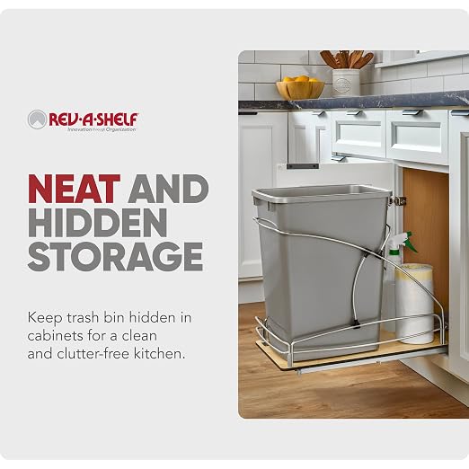 Rev-A-Shelf 35 Qt / 8.75 Gal Steel Bottom Mount Single Pullout Waste Container w/Soft-Close for Base Cabinets, Min Opening Width of 11", Silver, 54WC-1535SC-17-1 - Image 5