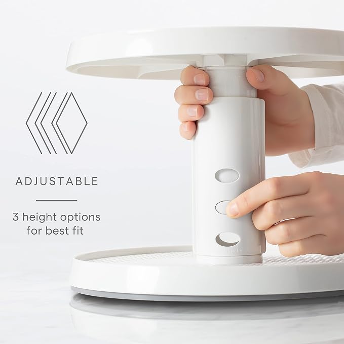 YouCopia Crazy Susan Two-Tier Turntable, Height-Adjustable Lazy Susan Organizer for Kitchen Cabinet and Pantry Organization and Storage, White - Image 2