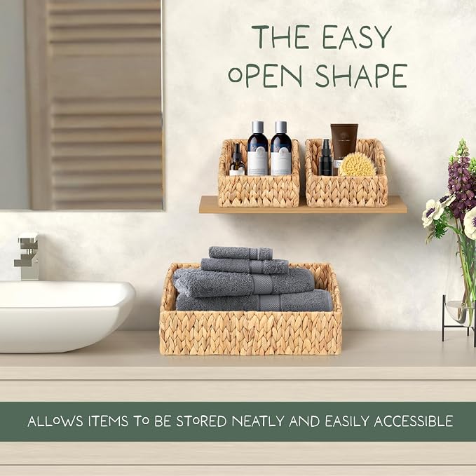 Set of 3 Handwoven Storage Baskets – Decorative Natural Wicker Organizer Bins with Built-in Handles for Bathroom, Kitchen, Pantry, Nursery, Closet, Laundry, Living Room, and Home Use - Image 5