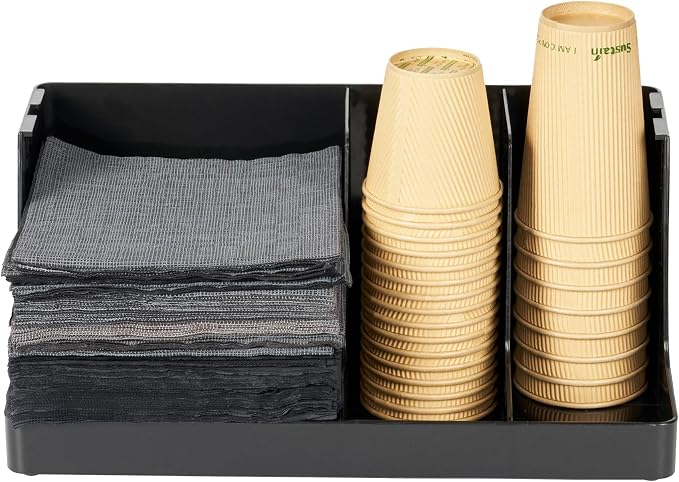 Restaurantware Restpresso Coffee Bar Organizer, 1 Count Durable 3 Compartments, Compact Size, Black Plastic Tabletop Coffee Supplies Organizer For Homes, Office Spaces, Breakrooms, and Lounges - Image 10