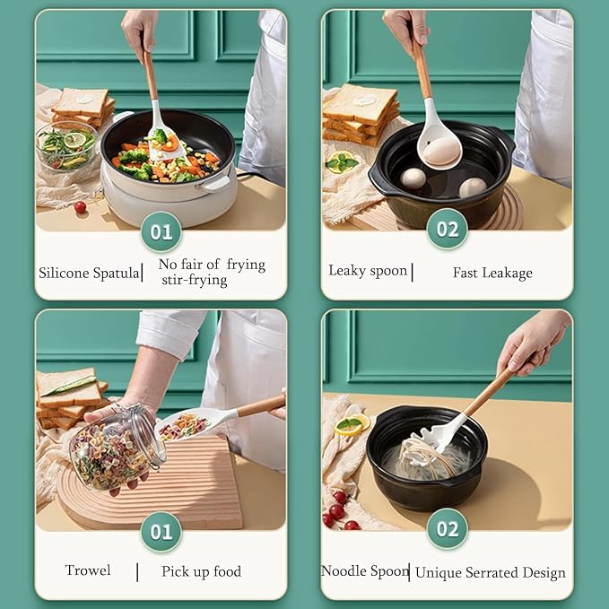 Kitchen Utensils Set,Caliamary 19 PCS Cooking Utensils Set with 360° Rotating Holder,Non-Stick Heat Resistan Kitchen Tools and Gadgets with Anti-slip Handle,Silicone One-Piece Molding (White) - Image 6