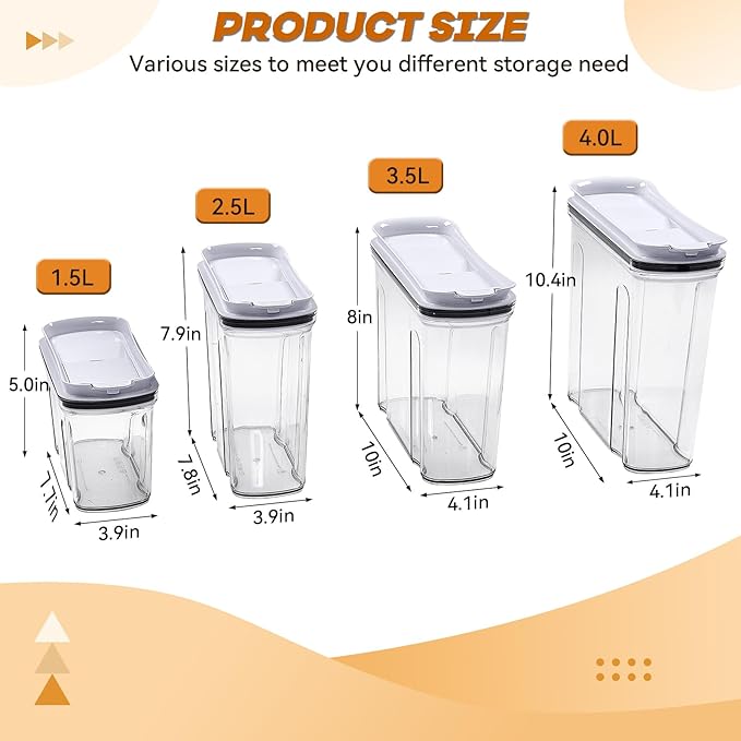 Cereal Containers Storage Set, Airtight Food Storage Container with Lid 4L/135.2oz,4PCS BPA-FREE Plastic Pantry Organization Canisters for Rice Cereal Flour Sugar Dry Food in Kitchen - Image 6