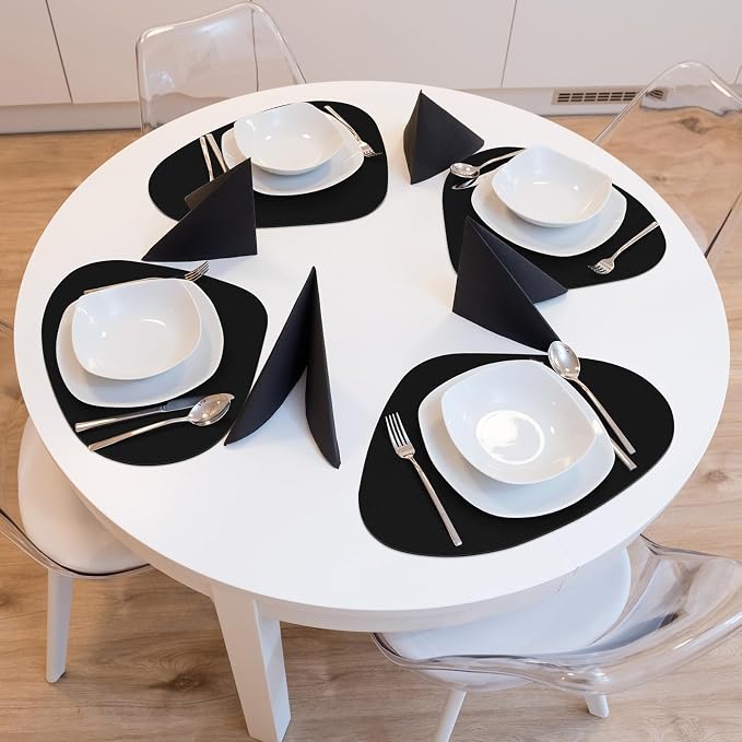 Faux Leather Placemats Set of 8, Wipeable & Washable Table Mats | Waterproof, Heat-Resistant & Easy to Clean Round Place Mats for Dining & Kitchen, 17''x13'', Black - Image 7