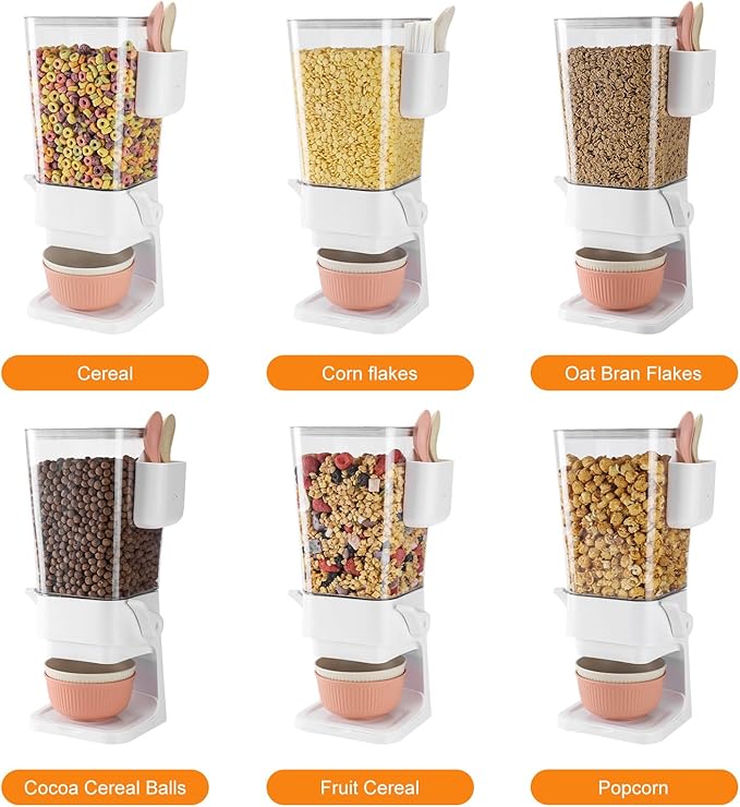 Osacoe Cereal Dispenser Countertop 2 Pack with Bowls Spoons Cutlery Box,5.5 QT Dry Food Dispenser Snack Organizer Containers Storage with Lids for Pantry Kitchen Organization Oatmeal Nut Granola Candy - Image 6
