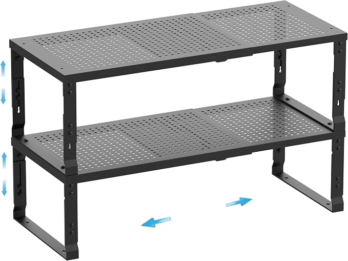 Expandable Spice Rack,Stackable Storage for Cabinet, Multi-Functional Kitchen Shelving,Height-Adjustable,Sustainable Organizer Solution(2Packs/Black/Medium) by Goodqualityproducts