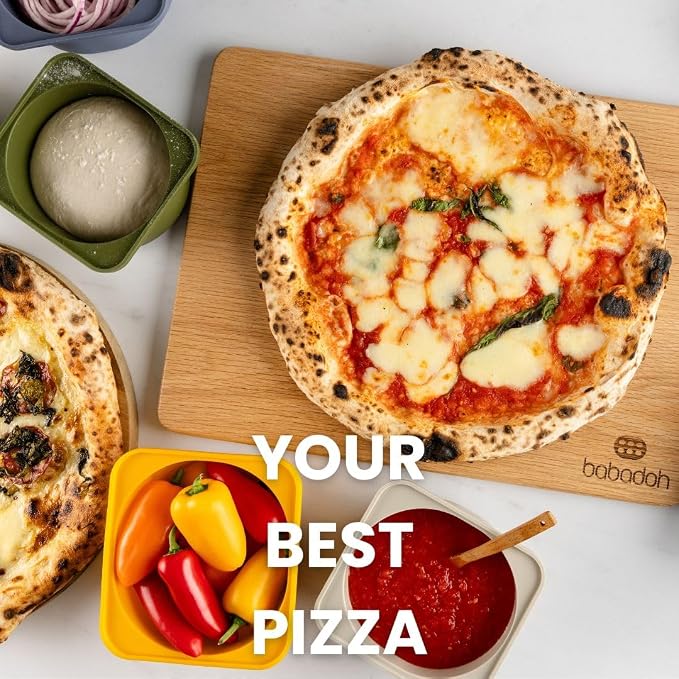 Babadoh Pizza Dough Proofing Silicone Containers with Lids | Pizza Making Accessories | The Perfect Pizza | Set of 6 | Multi Green (2 Dough, 2 Olive, 2 Sage) | Original Size (make 12" Pizzas) - Image 9