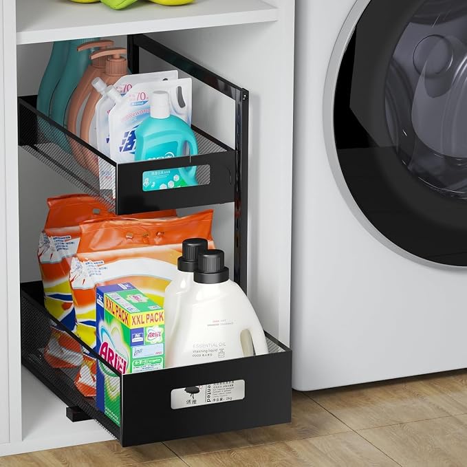 Petiza Under Sink Organizer Pull Out Cabinet Organizer Adjustable Height 2 Tier with Sliding Drawers Kitchen Bathroom Organizer and Storage(1pc) - Image 6