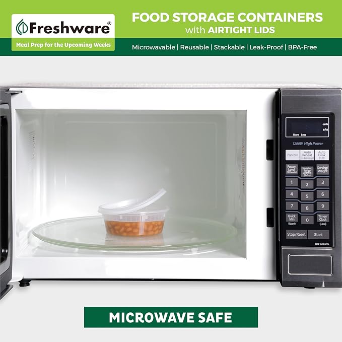 Freshware Food Storage Containers [50 Set] 8 oz Plastic Deli Containers with Lids, Slime, Soup, Meal Prep Containers, BPA Free, Stackable, Leakproof, Microwave, Dishwasher and Freezer Safe - Image 5