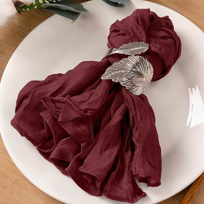 Cloth Napkins Set of 10 21"x21" Reusable Cheesecloth Napkins Bulk Burgundy | Boho Rustic Dinner Napkins Washable Gauze Table Napkins Cloth Hemmed Edges for Wedding Bridal Shower Family Gathering Decor - Image 4