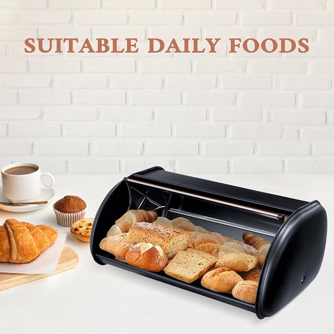 ENLOY Bread Box for Kitchen Countertop, Stainless Steel Bread Storage Bin for Kitchen with Roll Up Lid, Large Capacity Bread Keeper Holds Large Loaves of Bread (Rose Gold) 17 x 11 x 7 IN - Image 7
