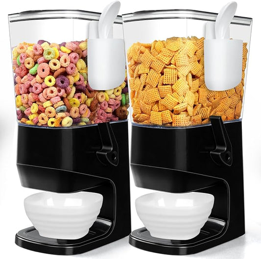 Cereal Dispenser Countertop Wath Bowls and Spoons（Black 2 pack ） | Cereal Containers Storage for Pantry Snack Organizer Dry Food Storage with Lid for Kitchen Organization Oatmeal Nut Granol by Mivvosakuki