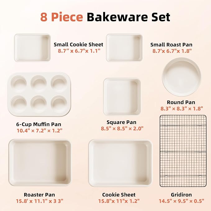 Baking Pans Set Stackable Carbon Steel Bakeware Set for Kitchen | Howasai 8 Pcs Non Stick Baking Set with Cookie Sheet, Roasting Pan, Cake Pan, Muffin Pan, Cooling Rack, Baking Supplies - Image 2