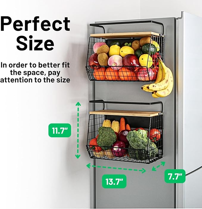 Magnetic Shelf for Fridge with Wood Lid, Fruit Potato and Onion Storage Bins, Pantry Organizers & Storage, Large Container Magnetic Spice Rack for Refrigerator, Kitchen Counter, Cabinet - Image 5