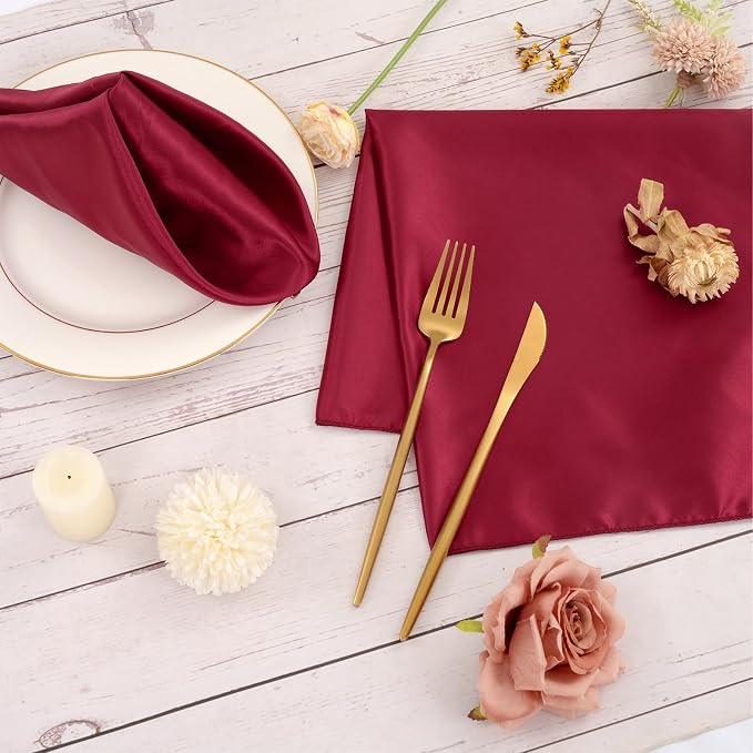 50 PCS Burgundy Square Satin Cloth Napkins, 20 X 20 Inch | Soft Smooth, Washable Reusable, Silk Dinner Table Napkins Bulk, for Weddings Parties Banquets Dining and Restaurants - Image 5