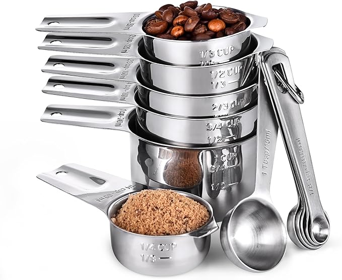 U-Taste Measuring Cups and Spoons, 18/8 Stainless Steel Measure Set of 12 | Metal Measuring Cups Spoons, Stackable Teaspoon Tablespoon Scoop Food Portions, Kitchen Gadgets for Dry & Liquid Ingredient by U-Taste