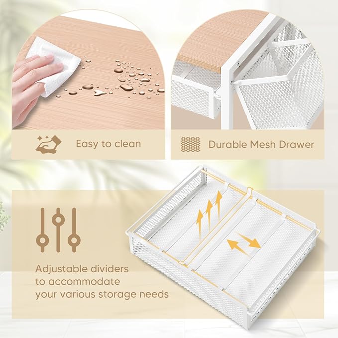 DGWJSU Tea Bag Organizer, Wood Tea Organizer and Storage Cheast, Tea Bag Holder with Storage Drawer, 4 Hooks for Tea Cups Holder, Tea Station Chest Display Container Box for Countertop Kitchen (White) - Image 6