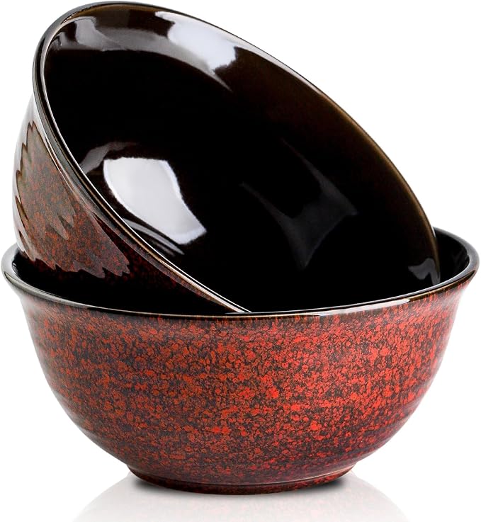 HASENSE Serving Bowls, 84 Ounce Ceramic Mixing Bowls Set of 2 for Kitchen, Large Salad Nesting Bowls for Cooking,Baking,Soup,Pasta,Fruit, Microwave & Dishwasher Safe(Red) by Hasense