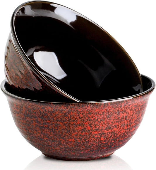 HASENSE Serving Bowls, 84 Ounce Ceramic Mixing Bowls Set of 2 for Kitchen, Large Salad Nesting Bowls for Cooking,Baking,Soup,Pasta,Fruit, Microwave & Dishwasher Safe(Red) by Hasense
