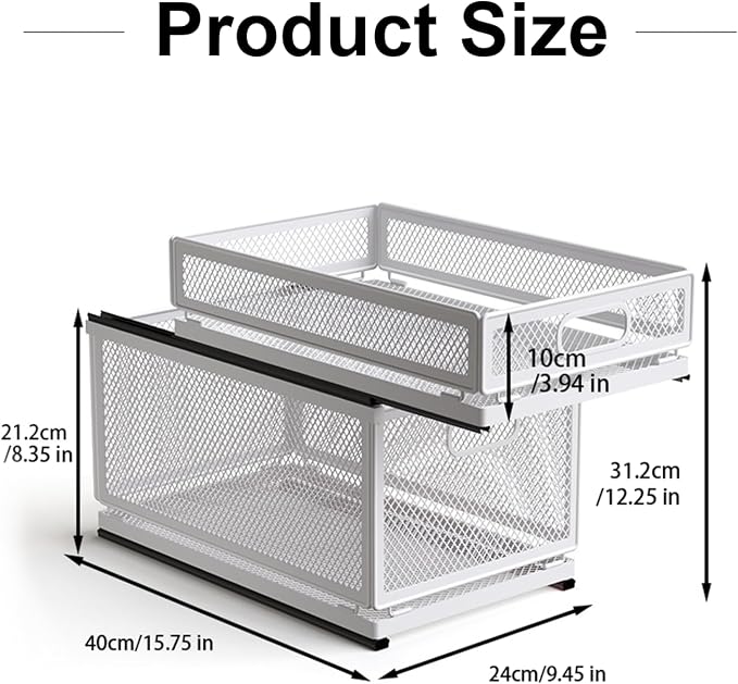 Pull Out Cabinet Organizer, Slide Out Drawers Fixed with Adhesive Nano Film, Pantry Shelves Sliding Drawer Storage Organization for Kitchen (Double Layer 15.7*9.4*12.28inch/40*24*31.2cm) - Image 3