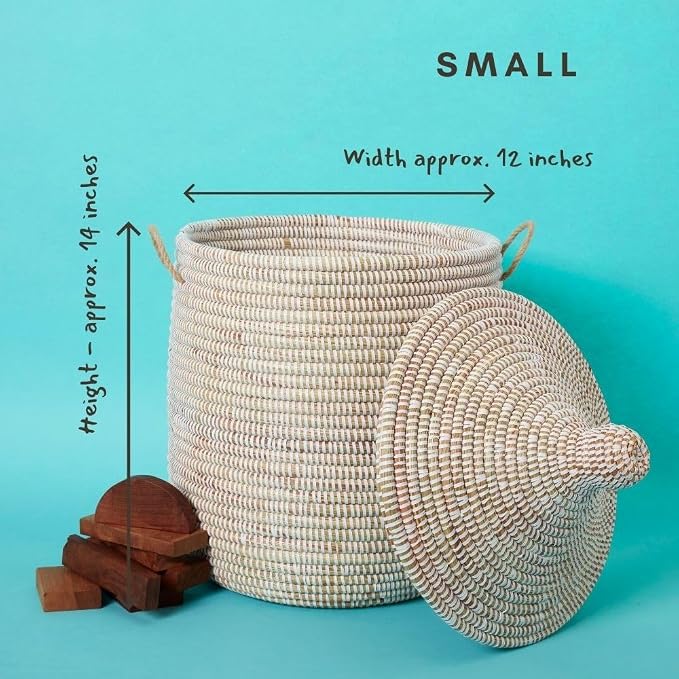 White Basket with Lid for Small Storage, 12" Wide, 14" Tall - Image 2