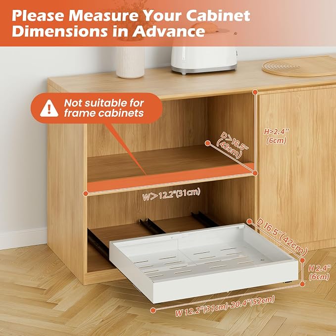 2 Pack 16.5" Deep Pull Out Cabinet Organizer, Adjustable Width (12.2"-20.4") Pull Out Drawers for Frameless Cabinets, Upgrade 3 Slide Rails Slide Out Drawers for Kitchen Cabinets - Image 2