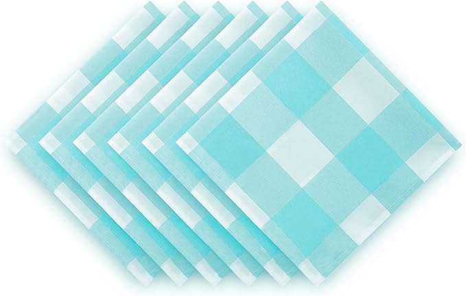 Buffalo Plaid Table Napkins Set of 50 Checkered Cloth Napkins 17x17 inch Washable Dinner Gingham Pattern Napkins Soft Napkins for Wedding Party Dining Banquet(Aqua and White) - Image 4