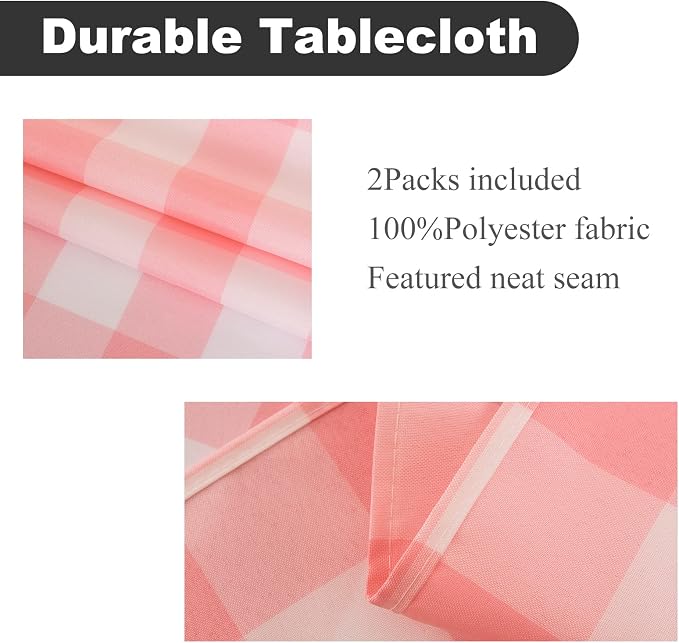Cupuamon 2 Pack Waterproof Polyester Fabic Square Checkered Tablecloth，54x54 Outdoor Table Cloth，Oil Stain Prevention Table Cloth for Pinics and Parties（Pink and White） - Image 2