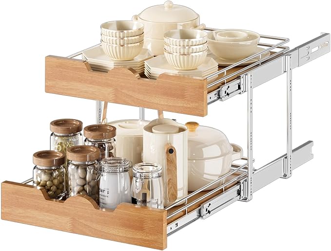OCG Pull Out Cabinet Organizer 17" W x 21" D, 2 Tier Slide Out Shelf, Heavy-Duty Pull Out Drawer for Cabinets, Base Cabinet Organization for Kitchen, Pantry, Bathroom by OCG