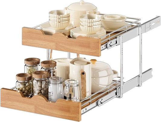 OCG Pull Out Cabinet Organizer 17" W x 21" D, 2 Tier Slide Out Shelf, Heavy-Duty Pull Out Drawer for Cabinets, Base Cabinet Organization for Kitchen, Pantry, Bathroom by OCG