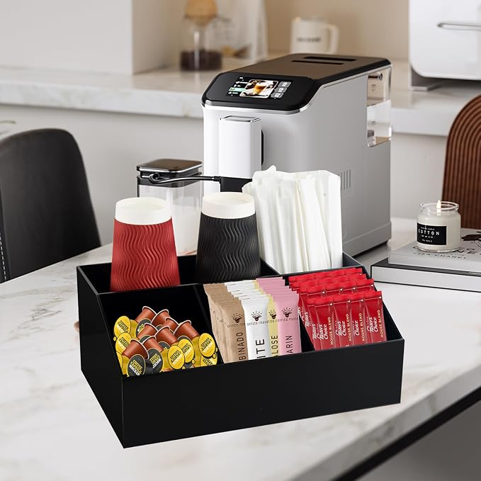 Acrylic Coffee Bar Station Organizer Countertop for Sugar Tea Packets Black - Image 5