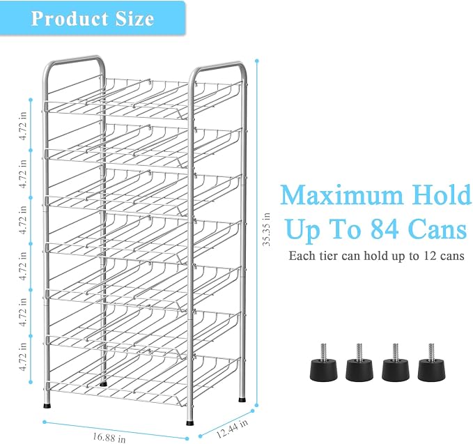 Vrisa Can Organizer for Pantry 7-tier Can Organizer Can Good Organizer for Pantry Shelf Holds up to 84 Cans Can Rack Dispenser for Pantry, Kitchen, Cabinet Silver - Image 2