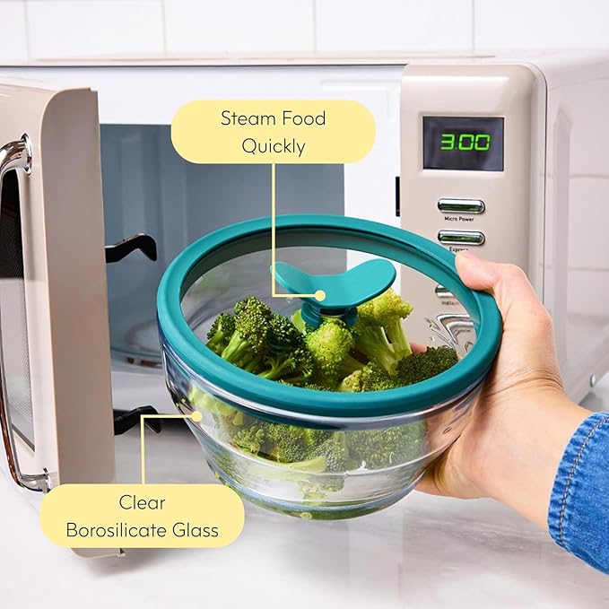 Anyday 4-Piece Medium Glass Food Storage with Lids (Clear Blueberry) | Plastic-Free Meal Prep, Microwave Cookware, Stackable Airtight Container, Vented Lid, Microwave-Safe Reheating - Image 5