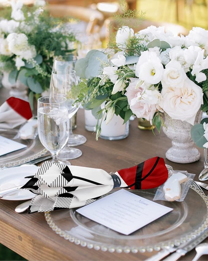 Kitchen Cloth Napkins 4 Pack Reusable Dinner Napkins Love Valentines Red Heart Black White Buffalo Plaid Polyester Soft Smooth Fabric Table Napkin for Wedding Banquet Party Decoration (20x20 Inches) - Image 2