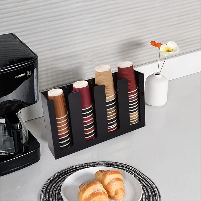 Tirifer Disposable Coffee Cup Dispenser Organizer Paper Cup Lid Sleeve Holder Presentation Storage Coffee Milk Tea Shop Restaurant Accessories Halloween Party Supplies, 4 Compartments - Image 6