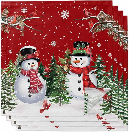Red Snowman Christmas Cloth Napkins, Washable and Reusable Dinner Napkins Set of 4, Xmas Tree Snowflake Winter Birds Table Napkin for Kitchen Party Birthday Wedding Hotel Housewarming 20''x20'' by Unknown