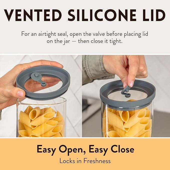 Glass Spaghetti Kitchen Storage Containers with Airtight Silicone Lids, BPA-Free Pantry Glass Storage Jars with Airtight Lid for Pasta and Dry Foods - Set of 3 with Portion Tool - Image 4