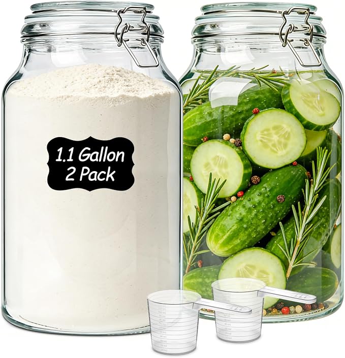 ComSaf Large Glass Jars with Airtight Lids 1.1 Gallon 2 Pack Wide Mouth | Flour sugar rice, Kombucha kimchi, Sourdough pickling, Pantry organization, Pickling fermenting, Cabinet organization by ComSaf